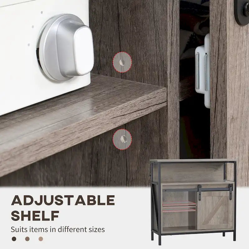 HOMCOM Farmhouse Buffet Cabinet, Kitchen Sideboard, with Sliding Barn Door and Adjustable Shelf for Living Room, Grey