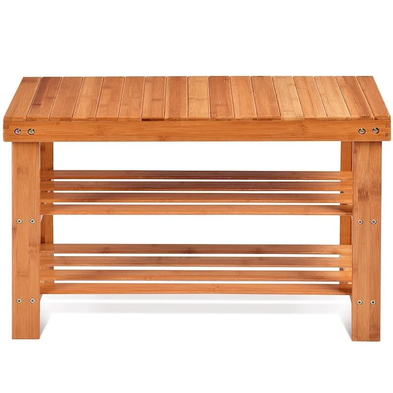 3 Tier Bamboo Bench Storage Shoe Shelf - 27.5 x 11 x 17.5 (L x W x H)
