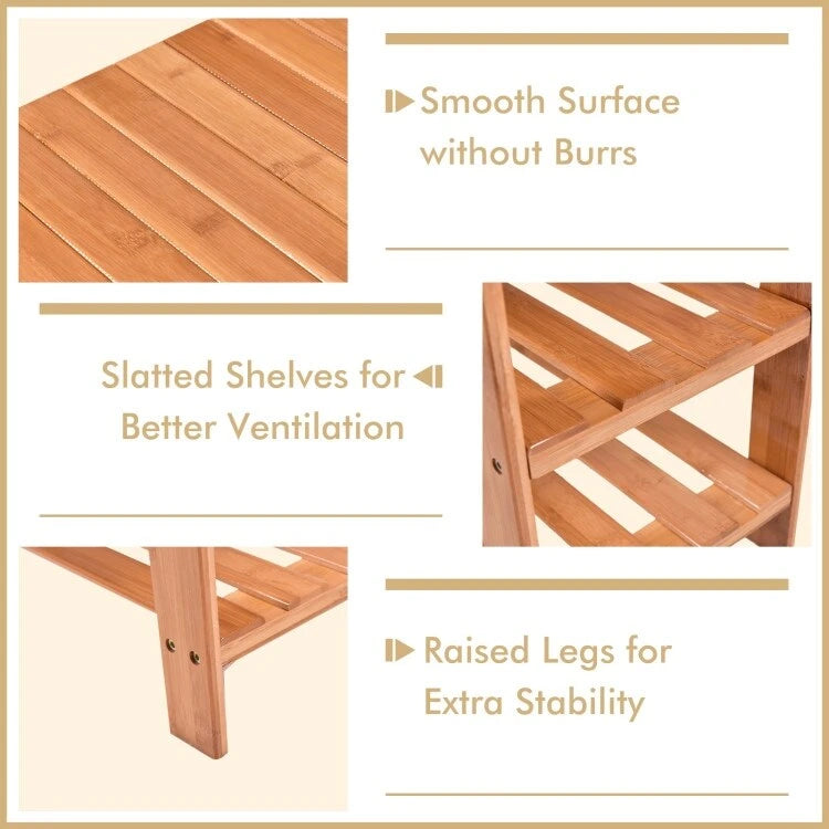 3 Tier Bamboo Bench Storage Shoe Shelf - 27.5 x 11 x 17.5 (L x W x H)