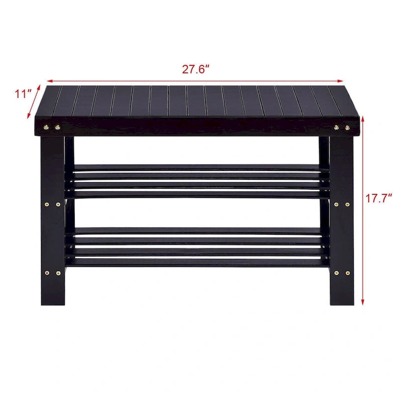 3 Tier Bamboo Bench Storage Shoe Shelf - 27.5 x 11 x 17.5 (L x W x H)