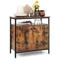 2-Door Buffet Cabinet with Shelves and Cable Management Holes-Rustic Brown - 31.5 x 16 x 31.5 (L x W x H)