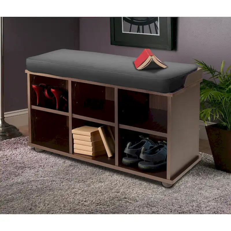 Townsend Storage Bench with Seat Cushion, Espresso and Black - 33.7 x 12.52 x 19.17 inches