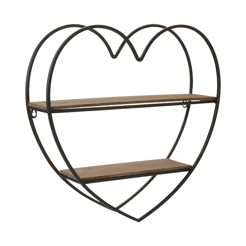 20 Brown and Black 2-Tier Heart Decorative Wall Shelf