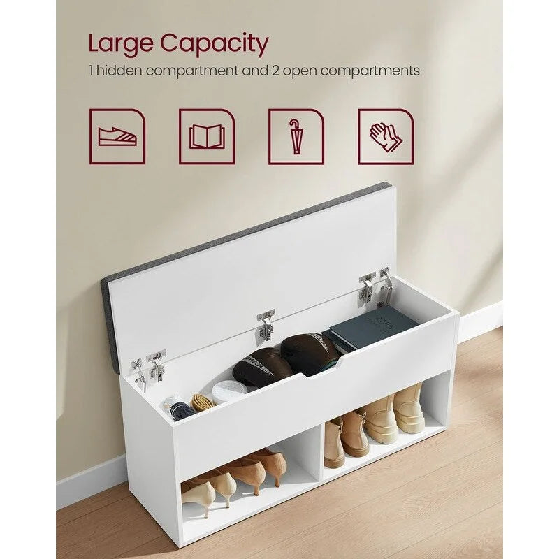 Gray Wood Shoe Storage Entryway Bench with Cushioned Seat - 11.8D x 39.4W x 18.9H