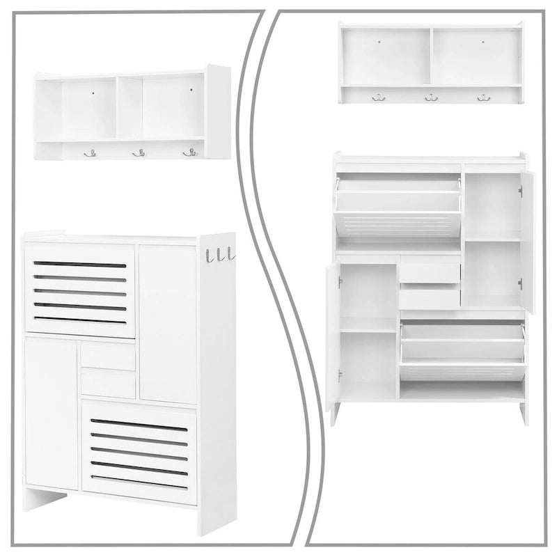 2-Peice Storage Set with Shoe Storage Cabinet and Wall-Mounted Storage Cabinet