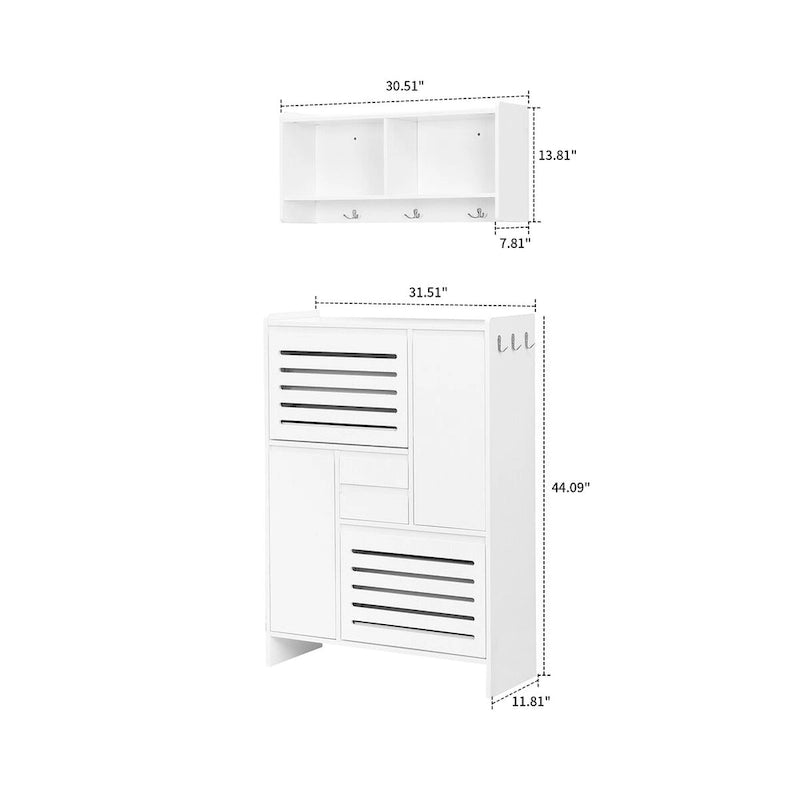 2-Peice Storage Set with Shoe Storage Cabinet and Wall-Mounted Storage Cabinet