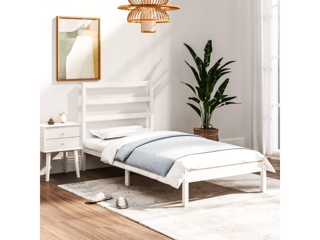White Solid Wood Bed Frame, 90 x 190 cm