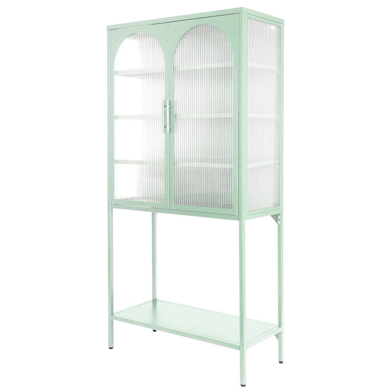 Elegant Floor Cabinet with 2 Glass Arched Doors Living Room Display Cabinet with Adjustable Shelves Anti-Tip Dust-free