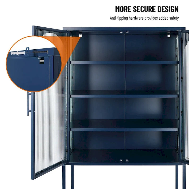 Elegant Floor Cabinet with 2 Glass Arched Doors Living Room Display Cabinet with Adjustable Shelves Anti-Tip Dust-free