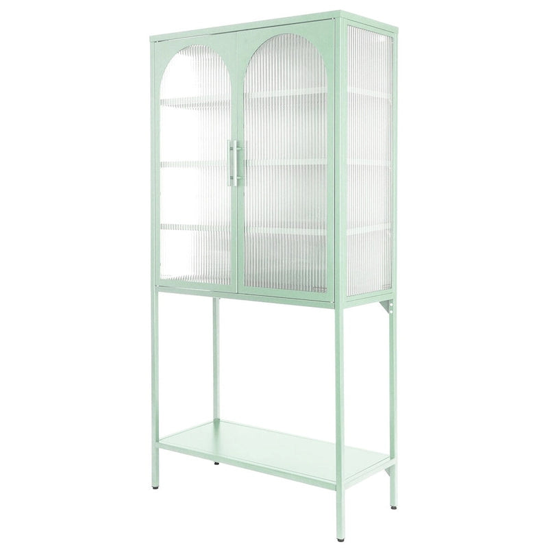 Elegant Floor Cabinet with 2 Glass Arched Doors Living Room Display Cabinet with Adjustable Shelves Anti-Tip Dust-free