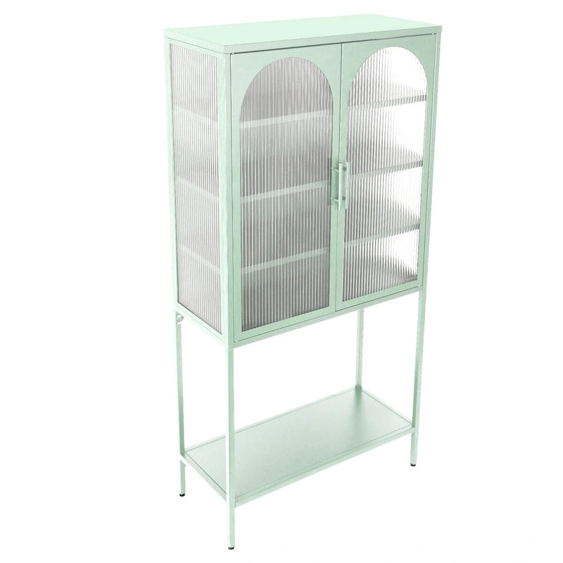 Elegant Floor Cabinet with 2 Glass Arched Doors Living Room Display Cabinet with Adjustable Shelves Anti-Tip Dust-free