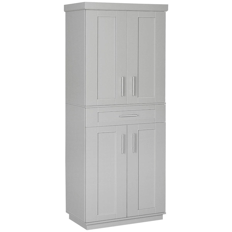 Modern Kitchen Pantry Freestanding Cabinet Cupboard with Doors and Drawer, Adjustable Shelving, Grey