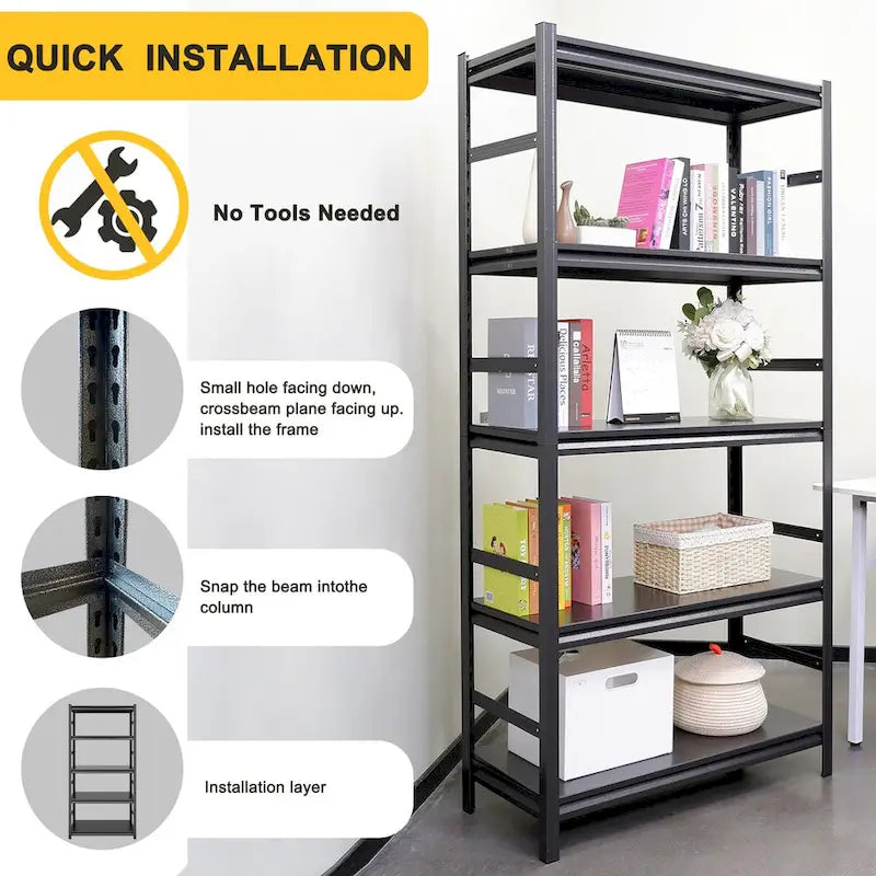 Adjustable Heavy Duty Metal Shelving - 5-Tier Storage Shelves, 2000LBS Load, Kitchen, Garage, Pantry H63 * W31.5 * D15.7