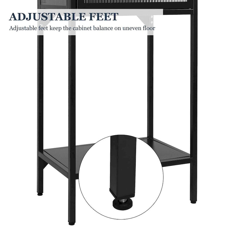 Tempered Glass High Cabinet with Arched Door Adjustable Shelves and Feet Anti-Tip Dust-free Fluted Glass Kitchen Credenza