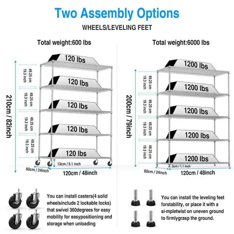 5 Tier 6000lbs Heavy Duty Adjustable Storage Rack Metal Shelf