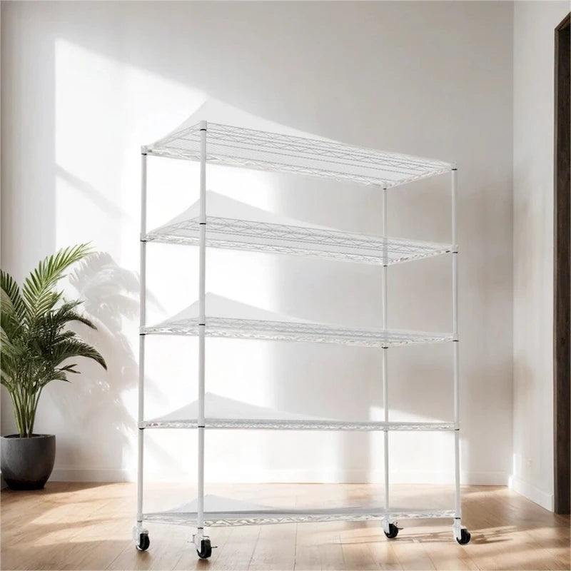 5 Tier Steel Heavy Duty Adjustable Shelves with Wheels and Feet
