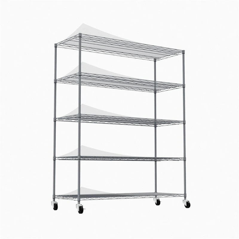 5 Tier Steel Heavy Duty Adjustable Shelves with Wheels and Feet