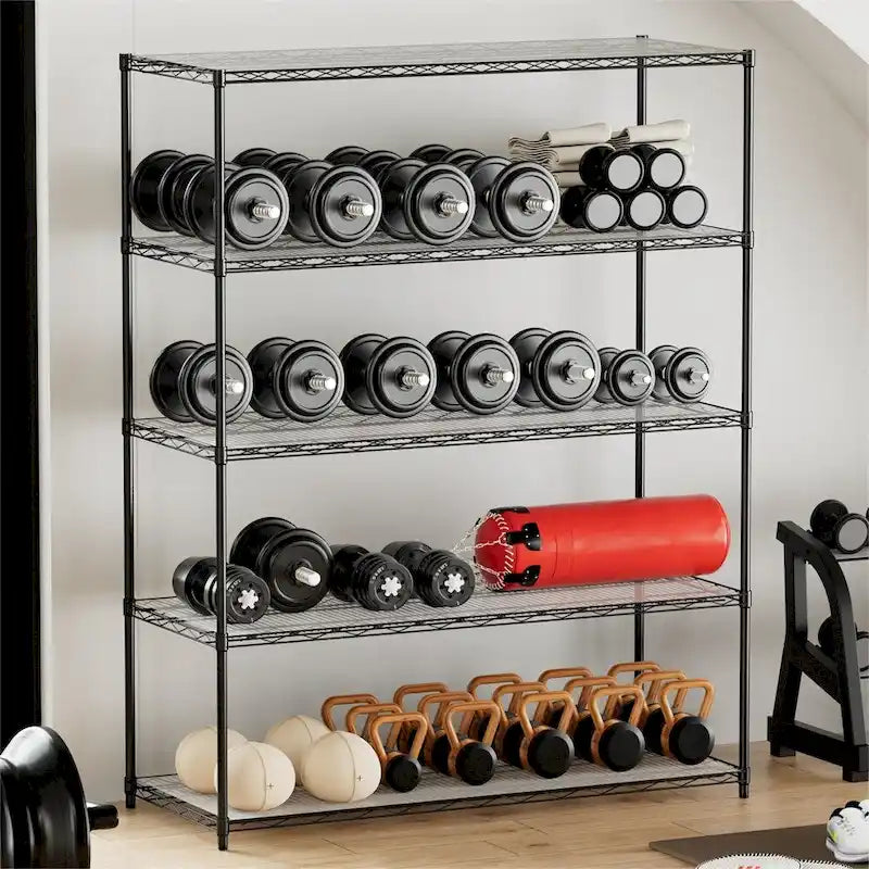 5 Tier Steel Heavy Duty Adjustable Shelves with Wheels and Feet