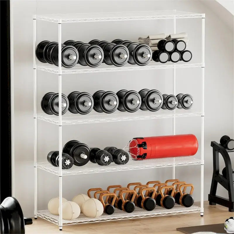 5 Tier Steel Heavy Duty Adjustable Shelves with Wheels and Feet