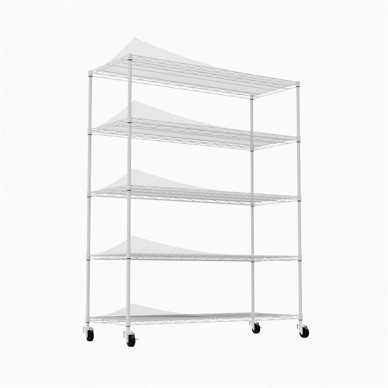 5 Tier Steel Heavy Duty Adjustable Shelves with Wheels and Feet