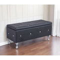 HomeRoots 38 Black and Silver Faux Leather Storage Bench With Flip Top - 38