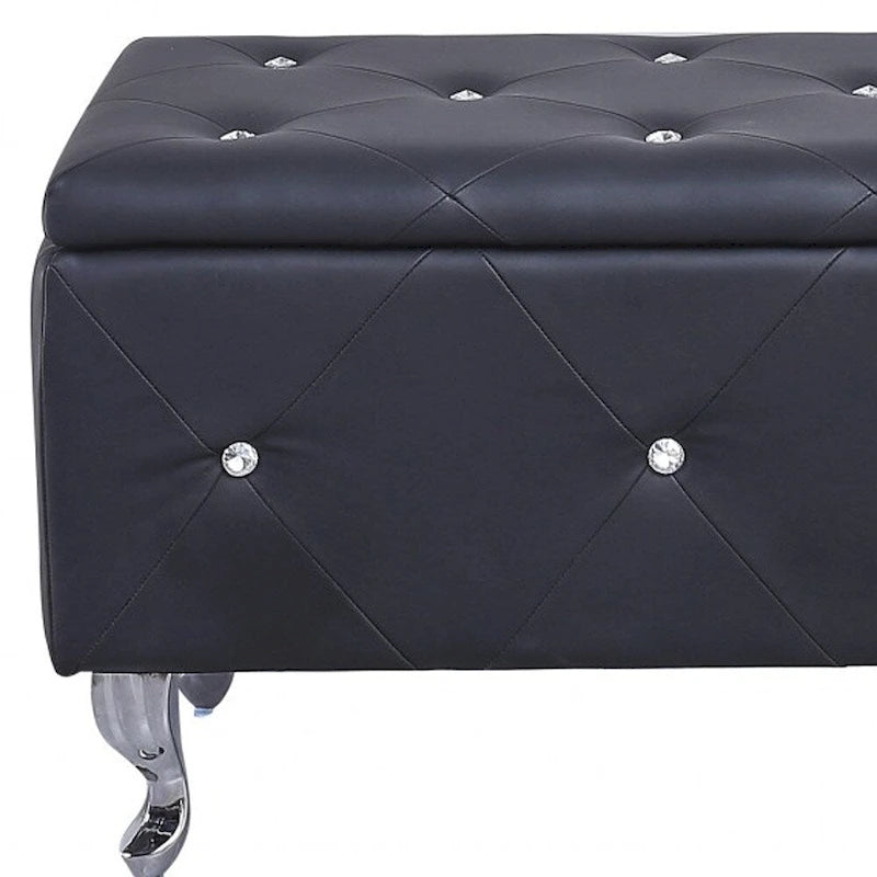 HomeRoots 38 Black and Silver Faux Leather Storage Bench With Flip Top - 38