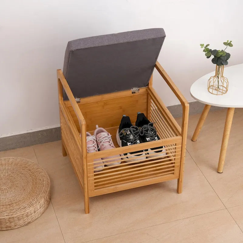 Proman Products SH17236 Cambridge Bamboo Square Storage Shoe bench, Natural, 19.5 W x 19.5 D x 21.5 H