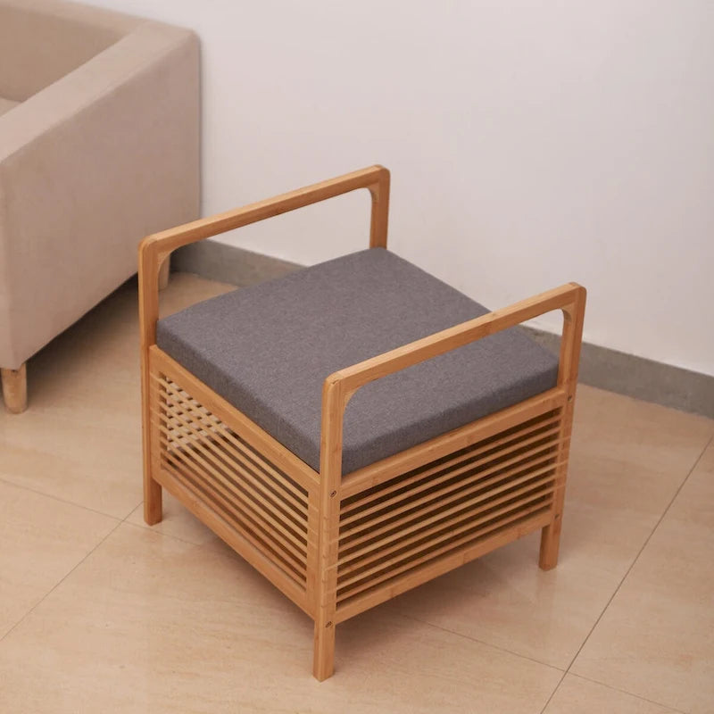 Proman Products SH17236 Cambridge Bamboo Square Storage Shoe bench, Natural, 19.5 W x 19.5 D x 21.5 H