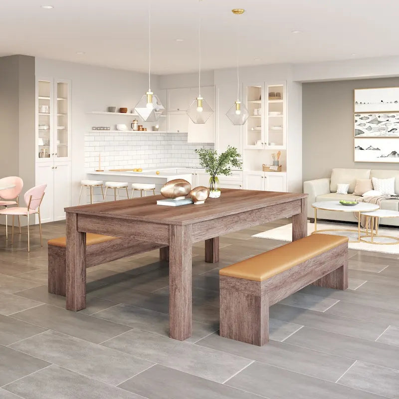 Set of 2 Lac Vieux Storage Bench Brown - N/A