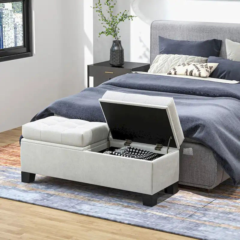 Upholstered Storage Ottoman Bench with Safety Hinges