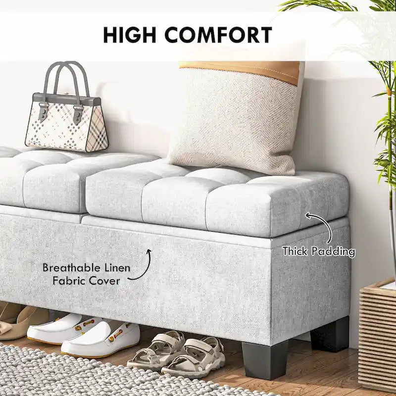 Upholstered Storage Ottoman Bench with Safety Hinges