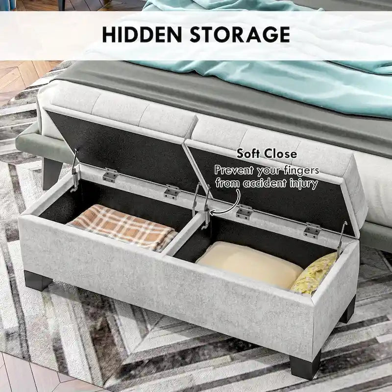 Upholstered Storage Ottoman Bench with Safety Hinges