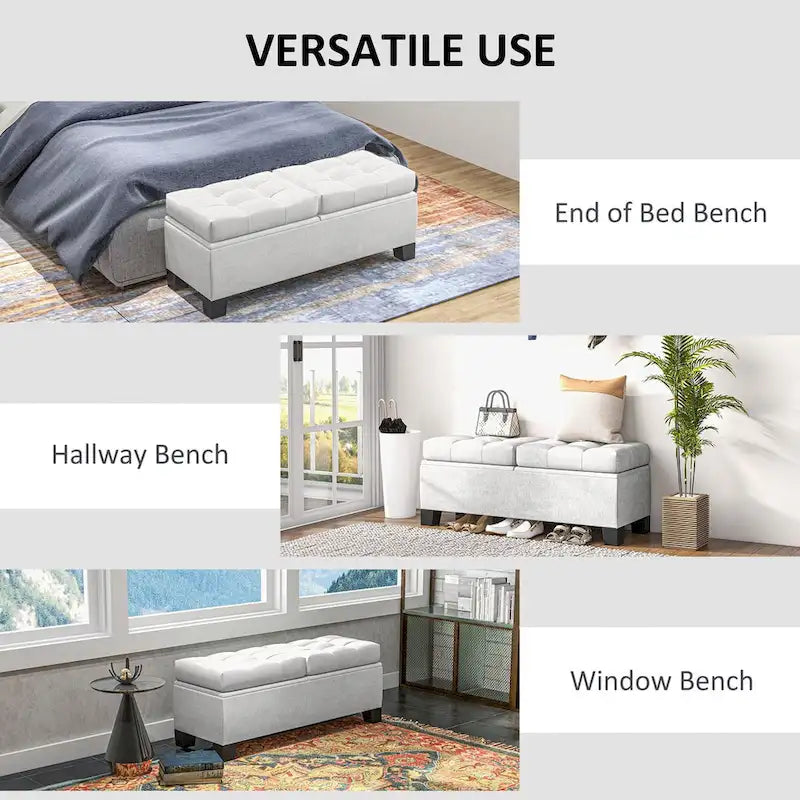 Upholstered Storage Ottoman Bench with Safety Hinges