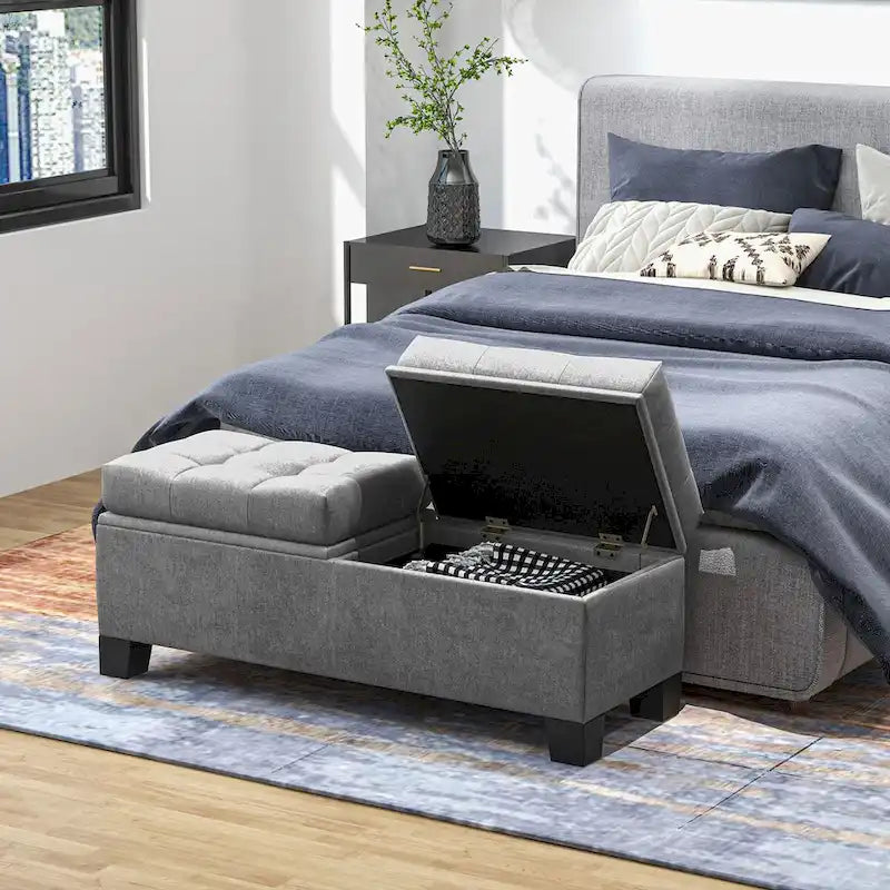 Upholstered Storage Ottoman Bench with Safety Hinges