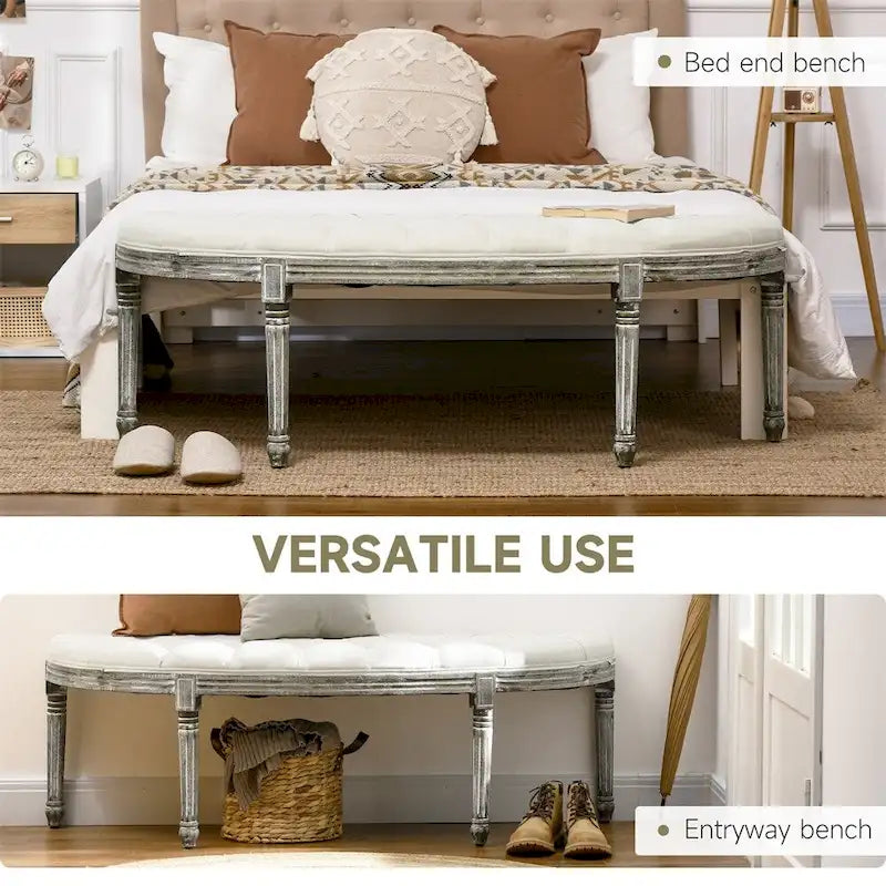 Semi-Circle Tufted Design End of Bed Bench with Rubber Wood Legs