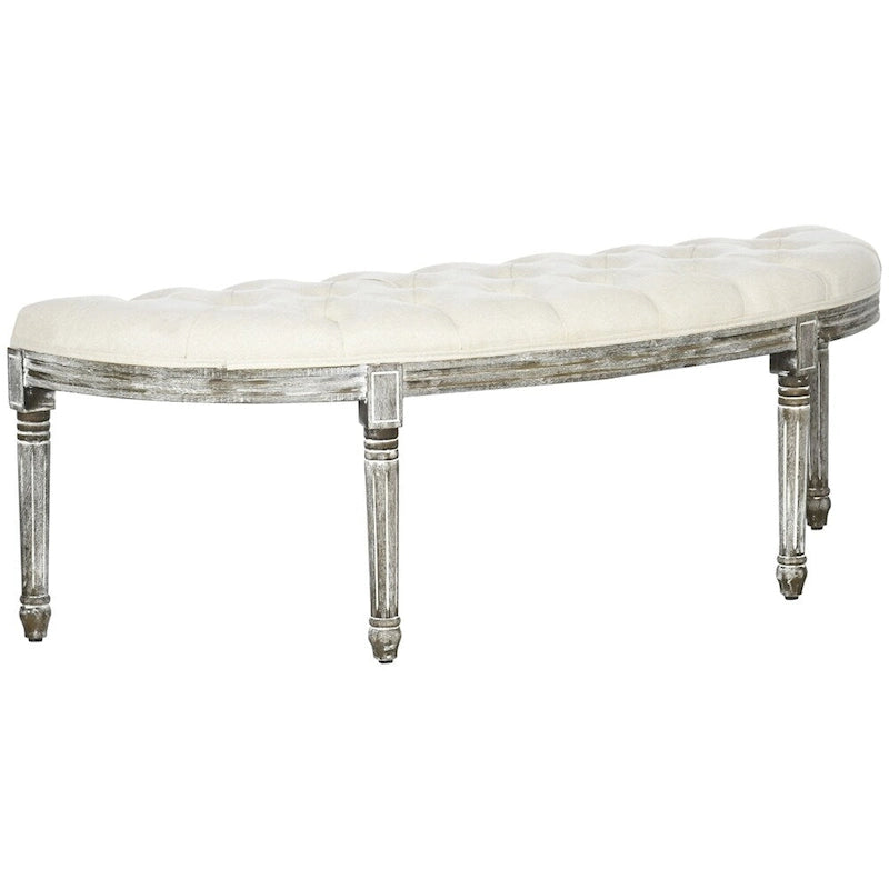 Semi-Circle Tufted Design End of Bed Bench with Rubber Wood Legs
