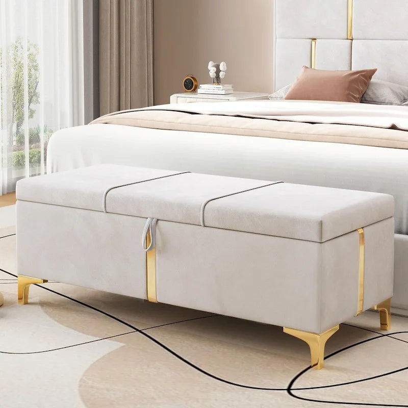 Elegant Upholstered Storage Ottoman with Metal Legs
