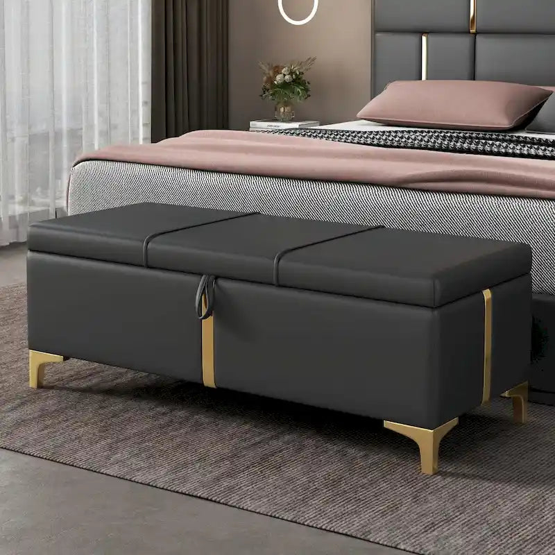 Elegant Upholstered Storage Ottoman with Metal Legs