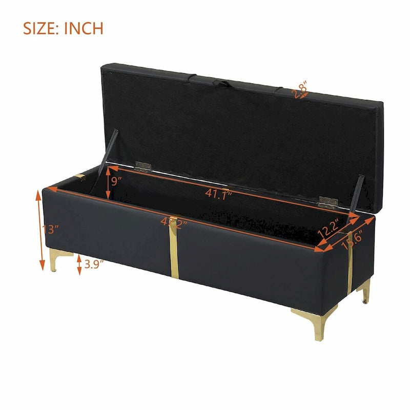Elegant Upholstered Storage Ottoman with Metal Legs