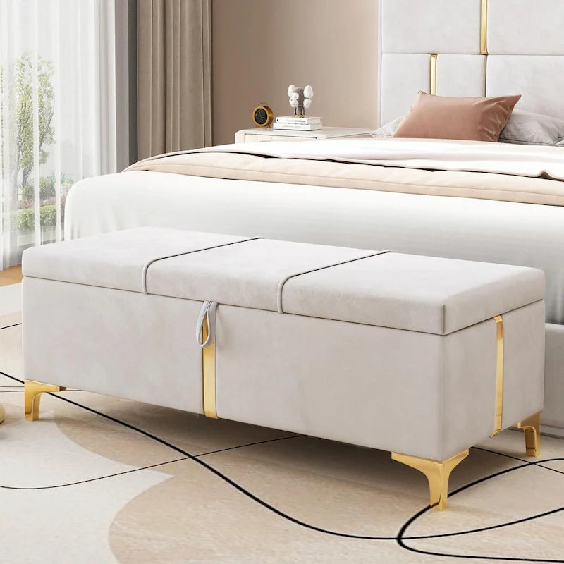Elegant Upholstered Storage Ottoman with Metal Legs