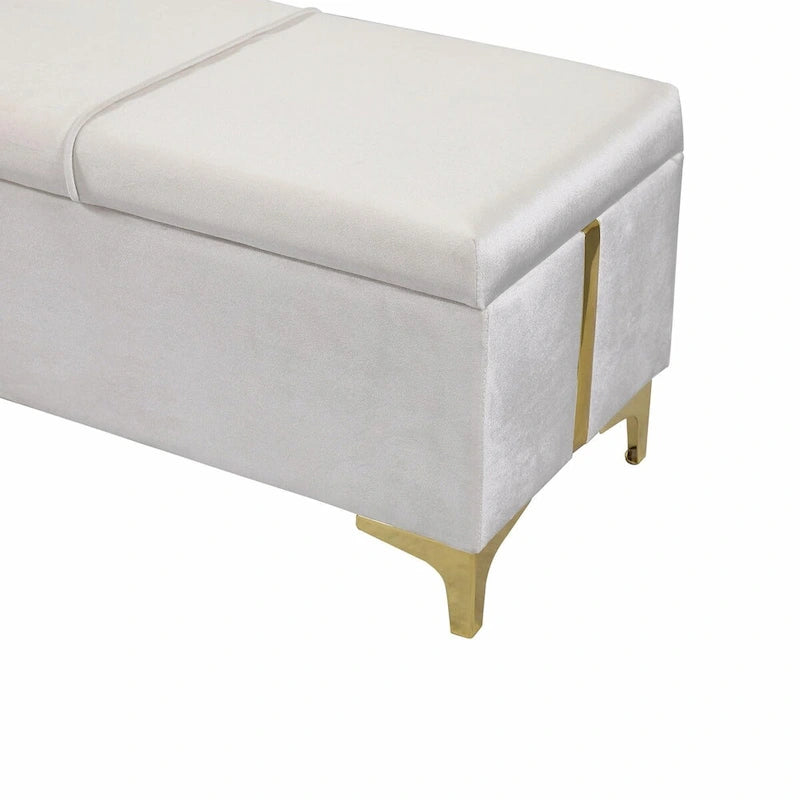 Elegant Upholstered Storage Ottoman with Metal Legs