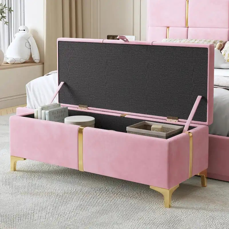 Elegant Upholstered Storage Ottoman with Metal Legs