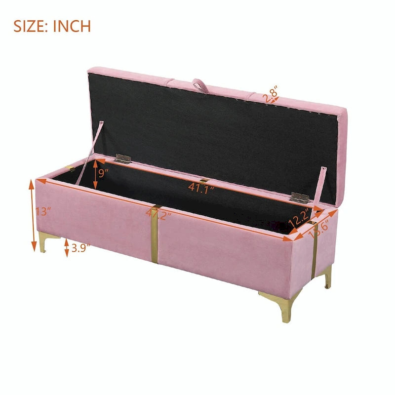 Elegant Upholstered Storage Ottoman with Metal Legs