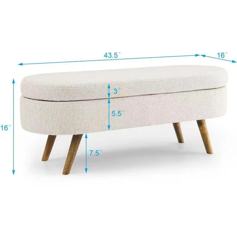 Bed Stool Oval Storage Bench, Rubber Wood Legs - Beige