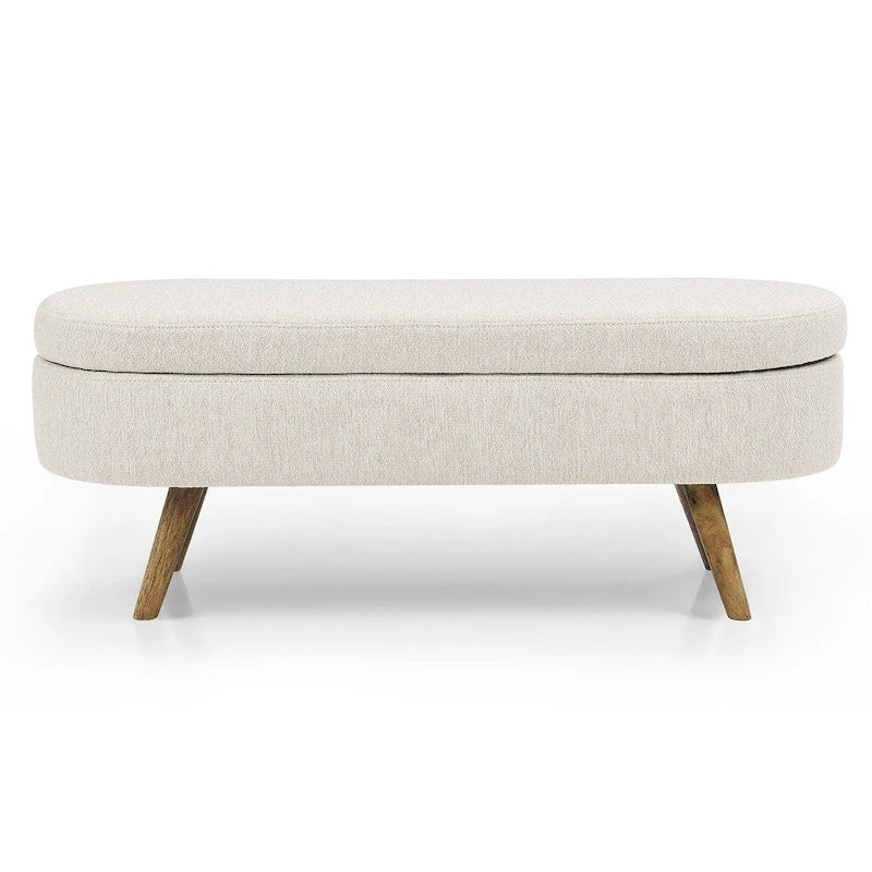 Bed Stool Oval Storage Bench, Rubber Wood Legs - Beige