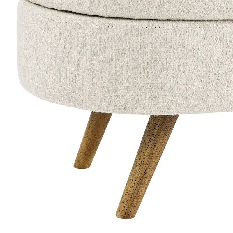 Bed Stool Oval Storage Bench, Rubber Wood Legs - Beige