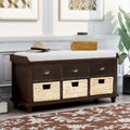 Rustic Storage Shoes Bench with 3 Drawers and 3 Rattan Baskets