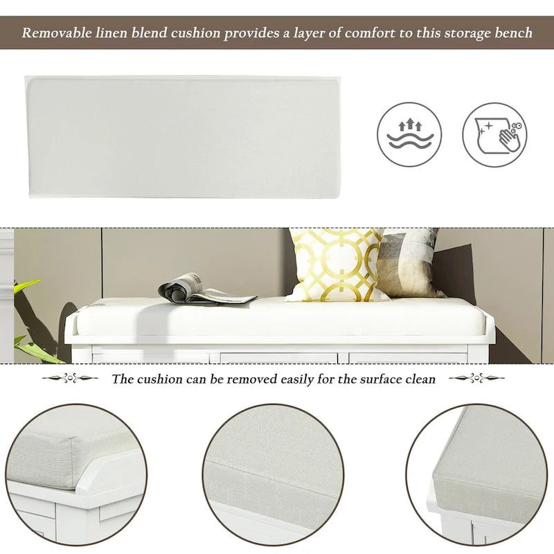 Rustic Storage Shoes Bench with 3 Drawers and 3 Rattan Baskets