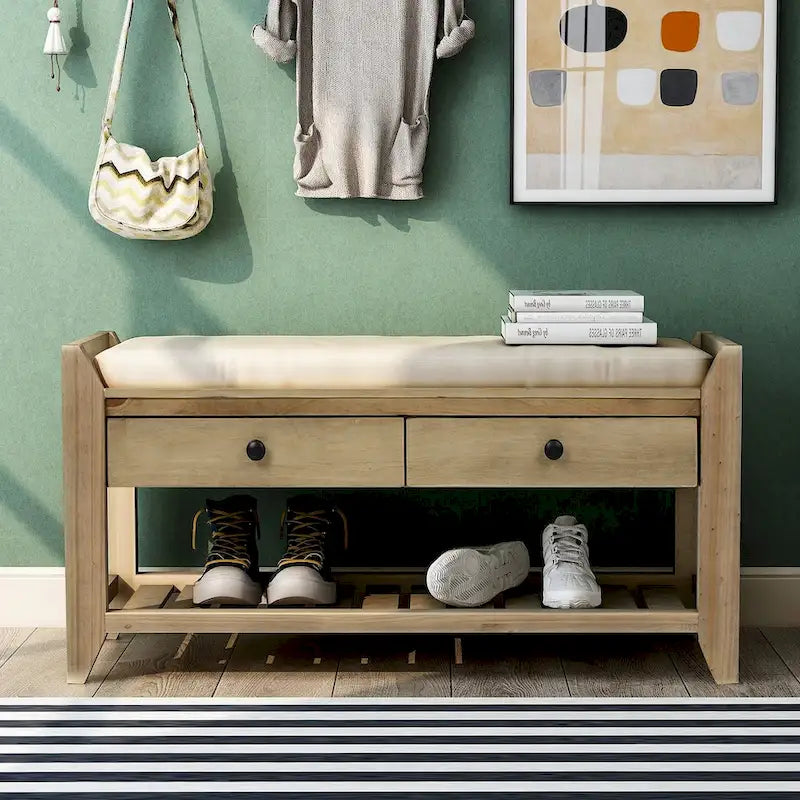 Multipurpose Storage Shoe Bench with Cushioned Seat and Drawers