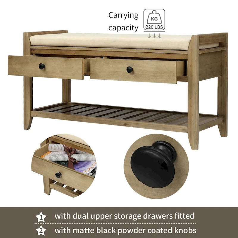 Multipurpose Storage Shoe Bench with Cushioned Seat and Drawers